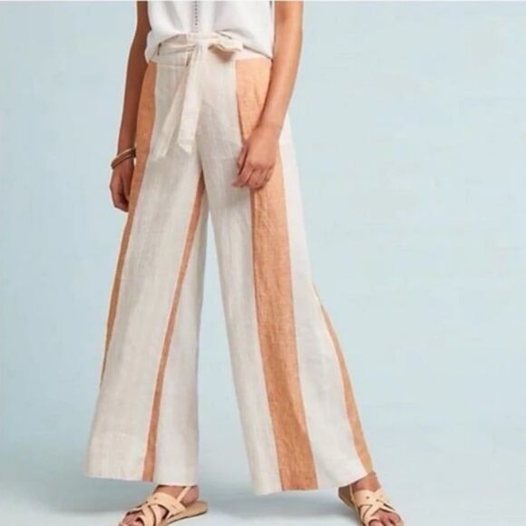 ett: twa Anthropologie Striped Linen Wide Leg Pants Size 4 - Picture 1 of 7
